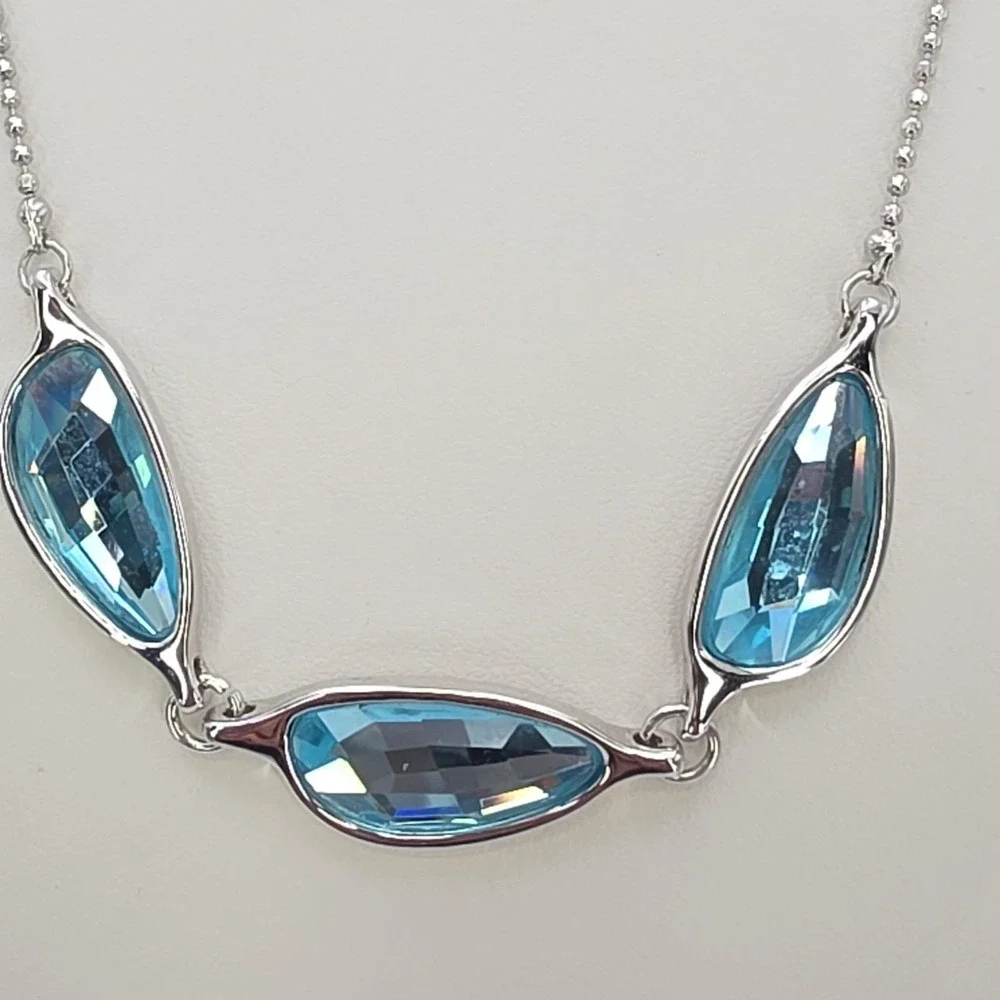 Vtg SWAROVSKI Crystal Necklace Blue Rhodium Plate Ball Chain 20" FREE $HIPPING!! - Picture 9 of 10